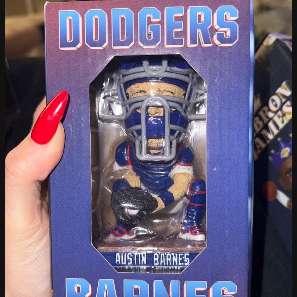 Los Angeles Dodgers Catcher Poster Featuring LA Logo - Blue & White
